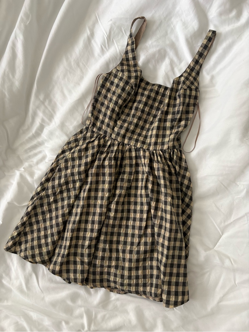 Morning Lavender Black & Yellow Gingham Checkered Mini Dress Small